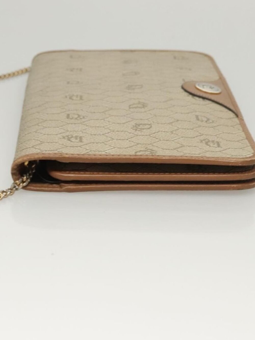 Christian Dior Honeycomb Canvas Chain Shoulder Bag PVC Leather Beige Auth sw505 - Picture 5 of 16